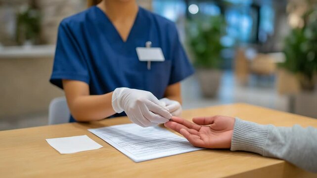 "Professional nurse conducts a cholesterol test in a clinic, showcasing patient care and medical expertise."