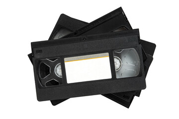 Vintage VHS videotapes isolated on white background