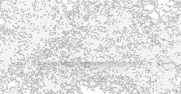 A subtle white backdrop is artistically enhanced with countless black contoured shapes, creating a sophisticated and modern pattern resembling an abstract, speckled texture on a light surface