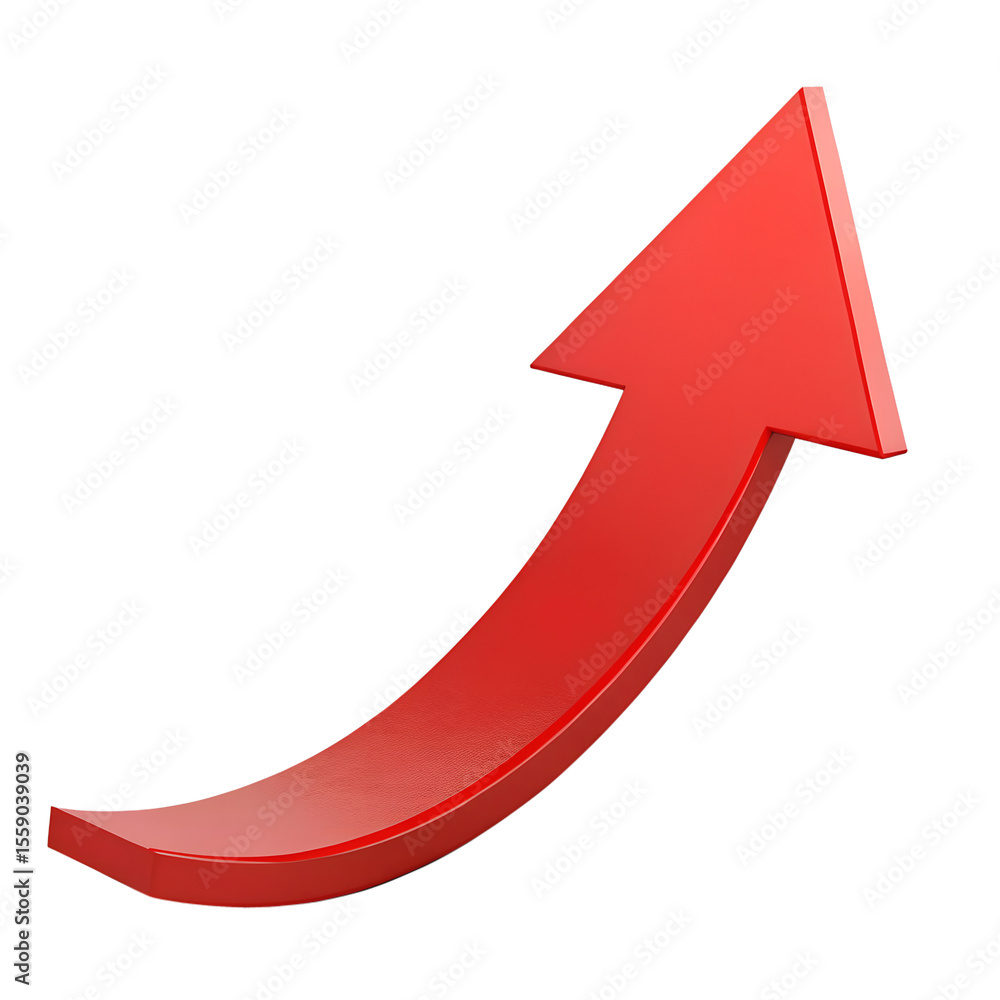 Poster a curved red arrow pointing up isolated on transparent background