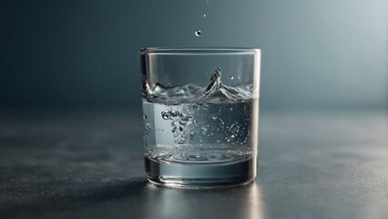 Transparent glass filled with clean drinking water. Minimalistic healthy lifestyle concept.