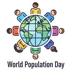 Colorful People Surround a Globe for World Population Day