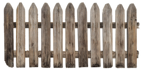 Fototapeta premium Artistic top view of aged wooden fence showcasing rustic charm and intricate textures on a clean white background