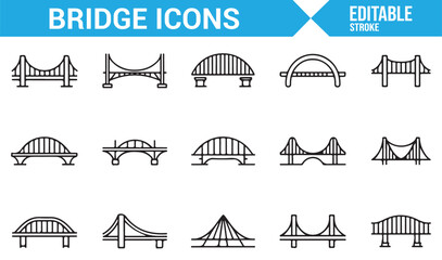 Collection of Bridge Icons Featuring Arch and Suspension Designs