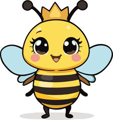 Adorable Cartoon Queen Bee with Sparkling Wings – Cute Kawaii Style Insect Character for Kids and Nursery Art