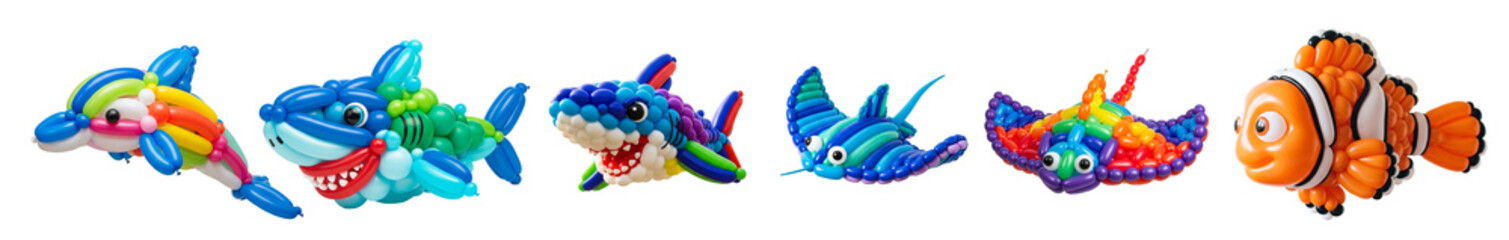 Colorful Balloon Sea Animals Isolated on White Background