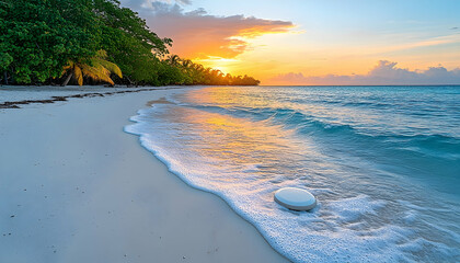 Serene Sunset Beachscape with Solitary Disc at Waters Edge
