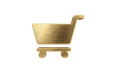 Metallic gold shopping cart icon, e commerce symbol