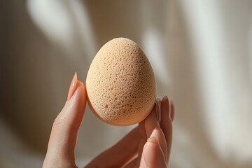 A makeup sponge being used to apply foundation, showcasing its texture and effectiveness