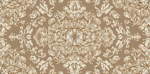 Intricate beige floral pattern for elegant wallpaper or fabric design enhancing vintage aesthetics