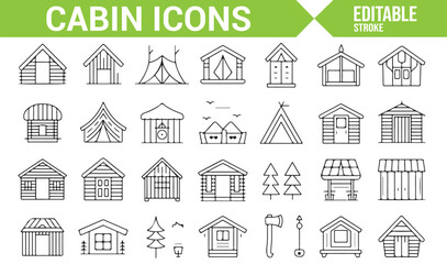 Set of Outdoor Cabin and Shelter Icons for Travel and Nature Graphics