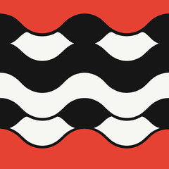 Abstract geometric wavy pattern in red black and white for modern design