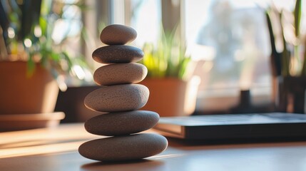 Stacked stones on a desk (2)
