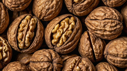 Close-Up Texture of Walnut Kernels Background