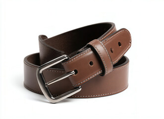 Stylish leather belt elegantly displayed against a pristine white background for modern fashion advertising and promotional use