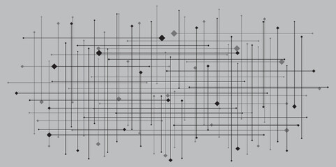 Abstract line or strokes with dots, dotted line, node point, digital background vector design concept. Abstract lines in grey and white tone of many squares and rectangle shapes on white background. 