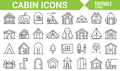 Minimalistic Cabin and Tent Icons for Nature and Holiday Design