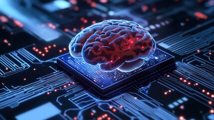 Human brain atop a computer chip