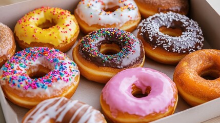 Colorful donuts in a box