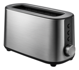 A long-slot toaster with reheat functionality, ideal for refreshing toast in a shared family home.
