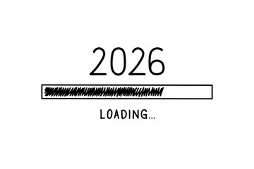 Loading process ahead of the 2026 new year. 2026 new year celebration symbol in doodle style, vector illustration. hand drawn loading symbol