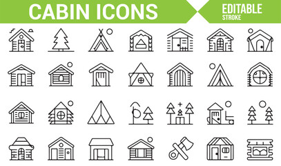 Black and White Cabin Icons for Outdoor and Nature Design