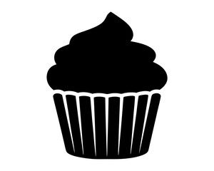 Simple Black and White Cupcake Icon, Delicious Treat Ready to Eat