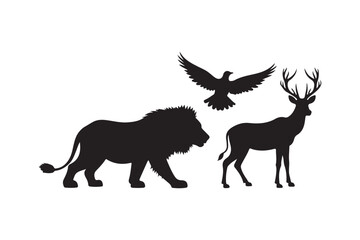 Silhouette of a lion deer and eagle in a dynamic composition