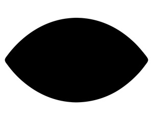 Abstract black shape with curved edges, resembling an almond or eye