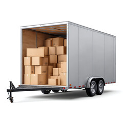 Cargo Trailer Filled with Cardboard Boxes Moving, Storage, and Transportation Solutions