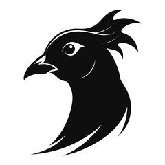 A stylized black silhouette icon of a pheasant or grouse head. This monochrome vector graphic is a symbol of wildlife.