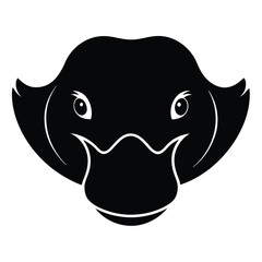 Unique black platypus head silhouette featuring rounded eyes and bill, perfect for educational wildlife graphics, logos, and Australian animal vector designs