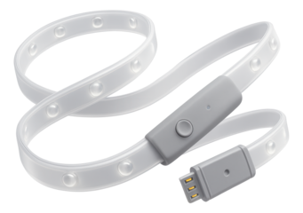 Smart LED strip lights with Wi-Fi capability, suitable for integrating into a smart home system in a modern apartment's living room.