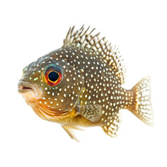 Spotted fish with spiky dorsal fin isolated on black background