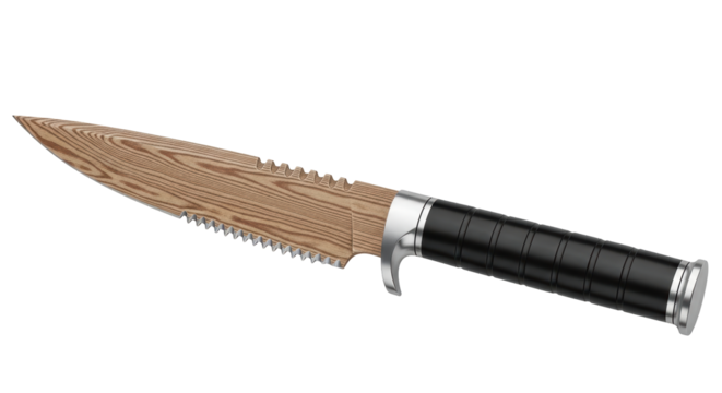 Isolated Wooden Handled Knife with Serrated Edge