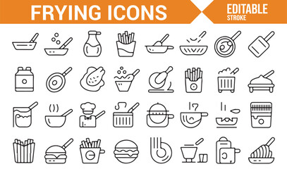 Icon Set Featuring Frying Pans, Oil, Chicken, and Fries for Cooking Design
