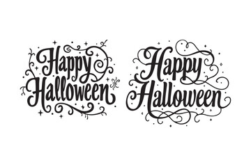 Elegant black calligraphy for happy halloween with swirls and stars