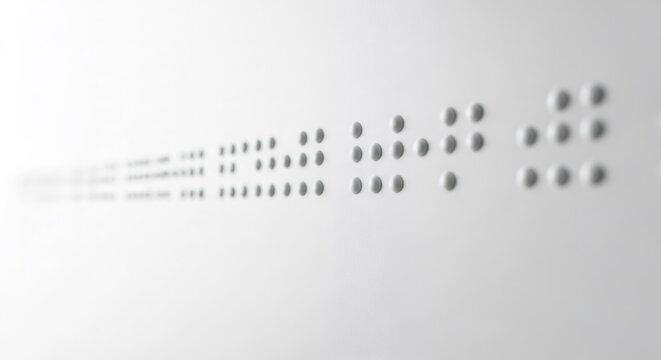 Close up view of braille text. Concept of accessibility and inclusivity for people with visual impairment. Sensory learning surface for education.