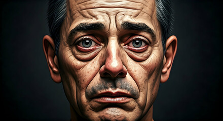 A haunting close-up of an aged man's face reflecting deep sorrow and weariness a powerful image for themes of struggle aging or human emotion in art or media