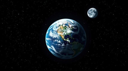 Naklejka premium Earth and Moon in Space Against Black Background with Stars