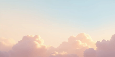 abstract Soft pastel sky with fluffy clouds in orange and blue gradient tones, dreamy atmosphere, smooth transitions, no outlines, clean vector style.