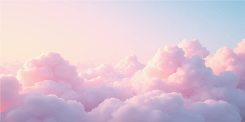 The abstract  A dreamlike ambiance, seamless transitions, no edges, and a clean vector style characterize this soft pastel sky with fluffy clouds in gradient pink and blue tones.