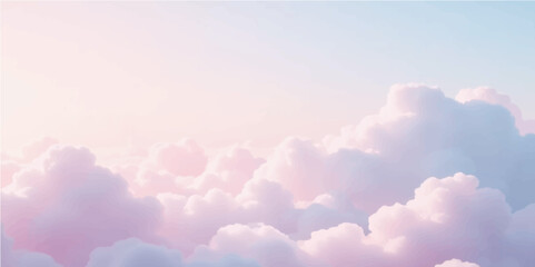 Abstract  a dreamy mood, a soft pastel sky with fluffy clouds in gradients of pink and blue, seamless transitions, no edges, and a clean vector style.