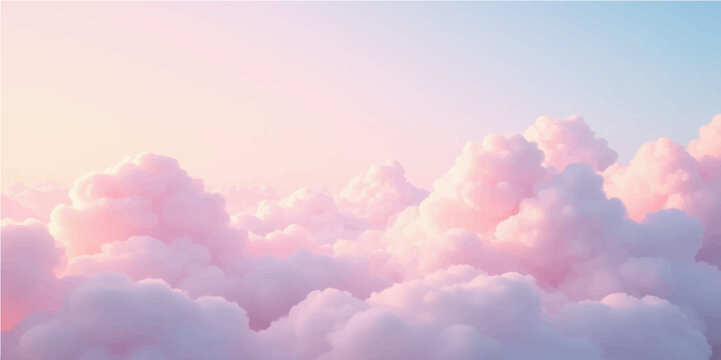 The abstract  A dreamlike ambiance, seamless transitions, no edges, and a clean vector style characterize this soft pastel sky with fluffy clouds in gradient pink and blue tones.