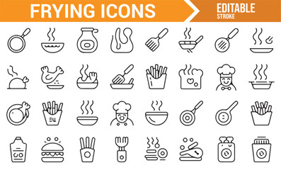 Vector Frying Icons for Restaurant and Food Service Design