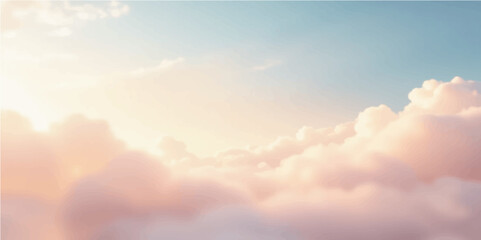abstract  A dreamy ambiance, smooth transitions, no edges, and a clean vector style characterize this soft pastel sky with fluffy clouds in gradient pink and blue tones.