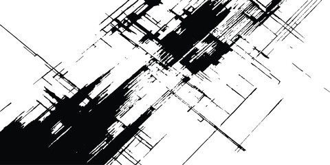 Obraz premium Abstract grunge texture. dynamic black paint strokes on a white background. Modern art projects, and creative background. 