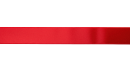 A single, vibrant crimson red satin ribbon lies perfectly flat and smooth on a transparent background with ample copy space, no shadows, a high quality commercial design element