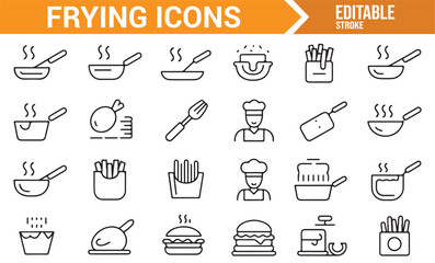 Frying Pan, Burgers, Fries, and Cooking Icon Set for Food Design