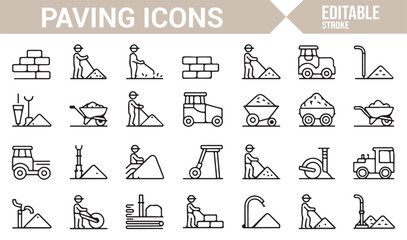 Collection of Construction and Paving Tools Icons for Urban Planning